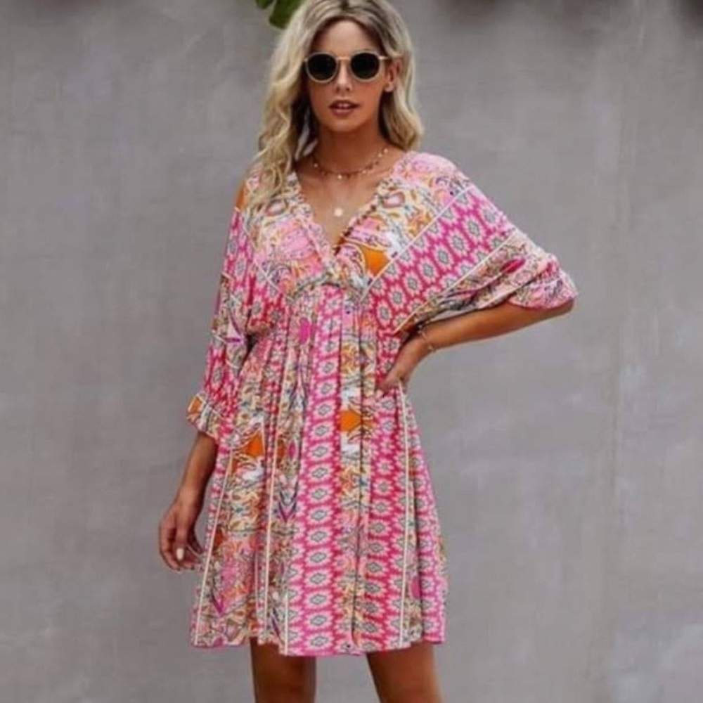 EPretty Pink PAISLEY PRINT TIE BACK DRESS. NWOT Sz S
